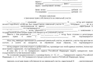 Исковое заявление о признании права собственности на земельный участок