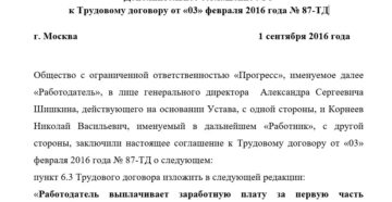 пример дополнительного соглашения к трудовому договору пример дополнительного соглашения к трудовому договору