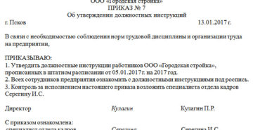 Особенности составления и образца приказа об утверждении должностной инструкции
